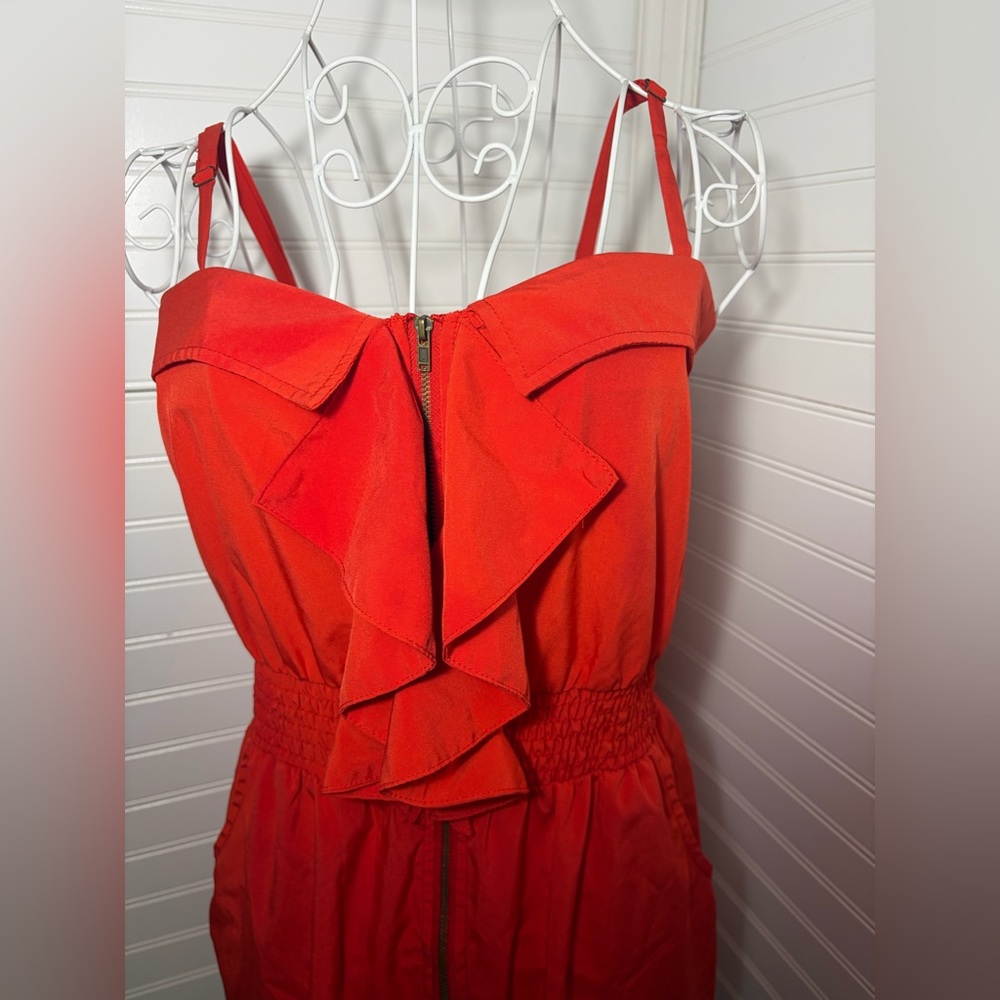 Akira Ruffle-Front Red Mini Dress with Smocked Waist